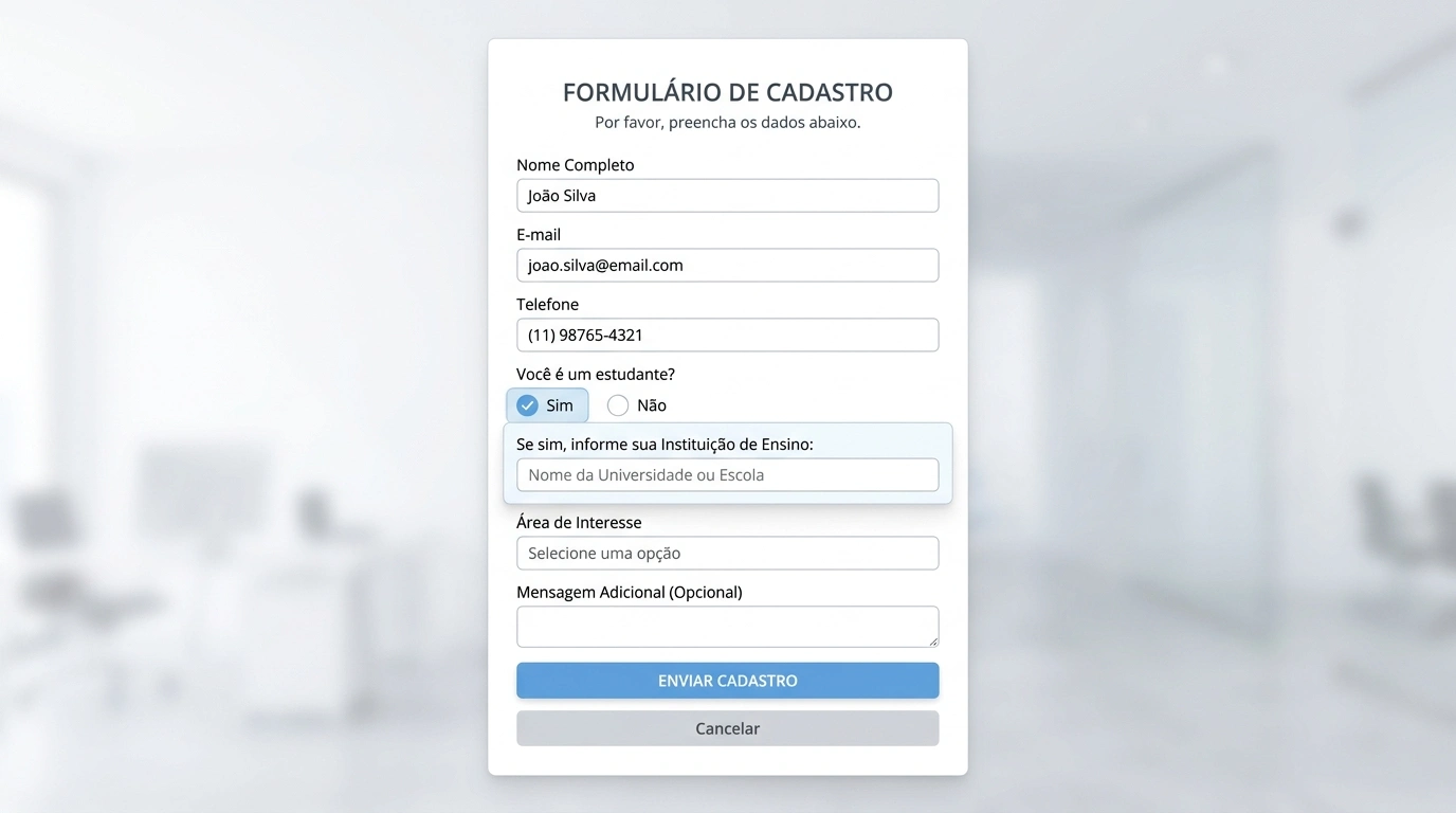 Exemplo de conditional logic no WPForms mostrando campos que aparecem conforme a opção selecionada