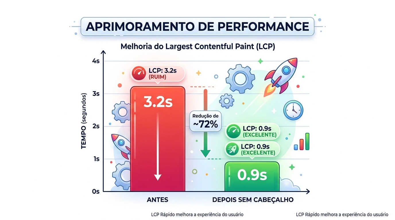 Gráfico comparativo de LCP antes e depois da migração headless