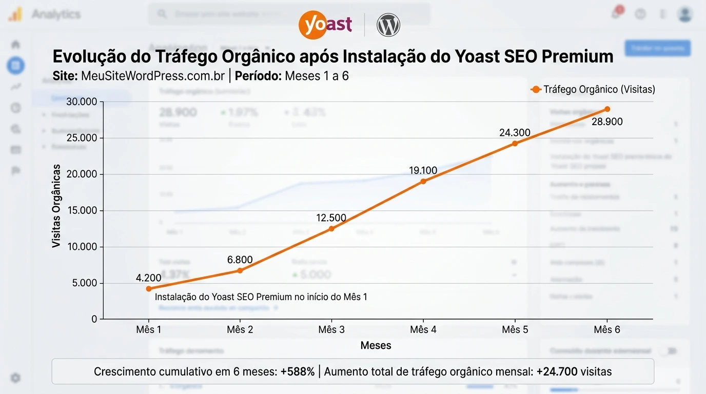 Gráfico comparativo de tráfego orgânico antes e depois do Yoast SEO Premium