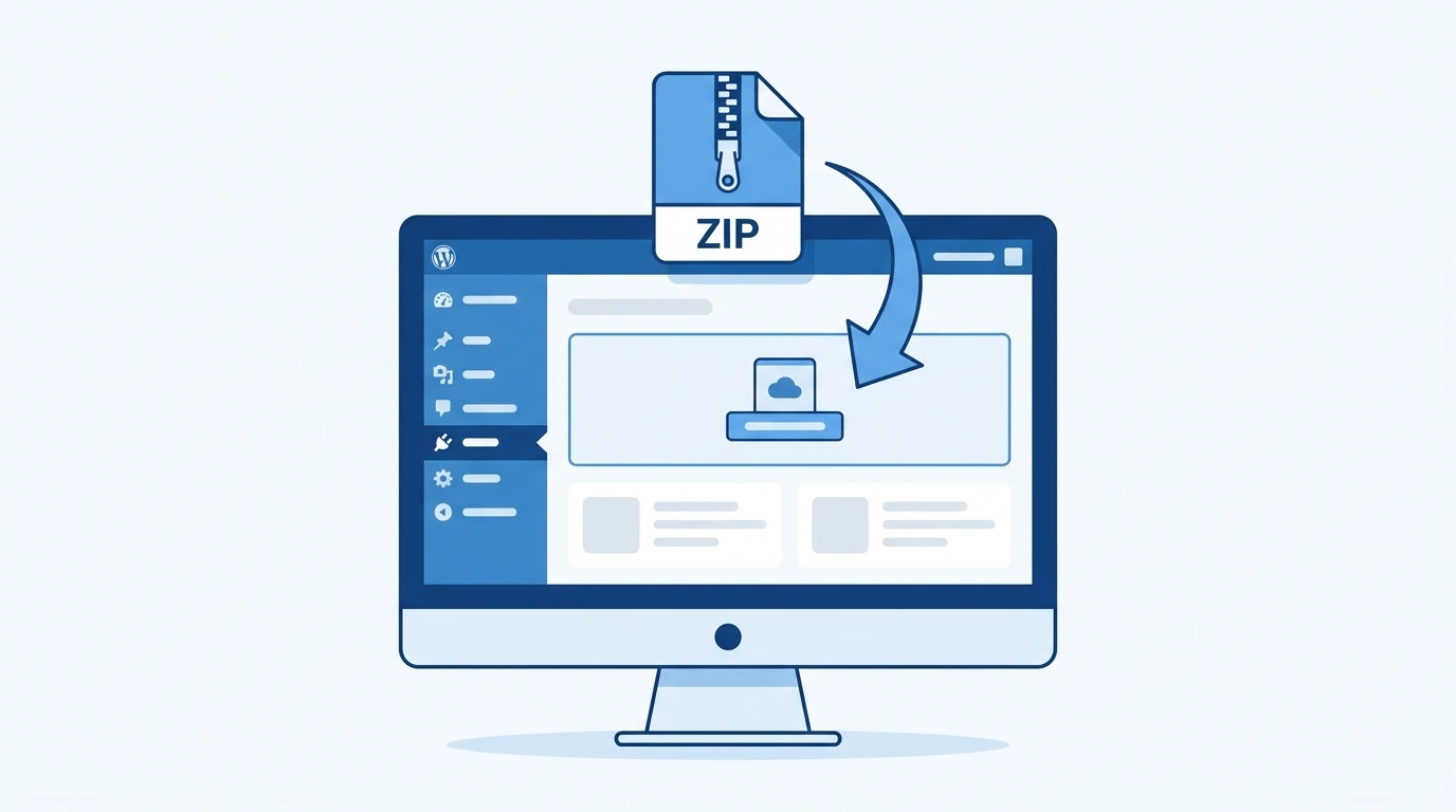 Tela do painel WordPress com upload de plugin via arquivo zip